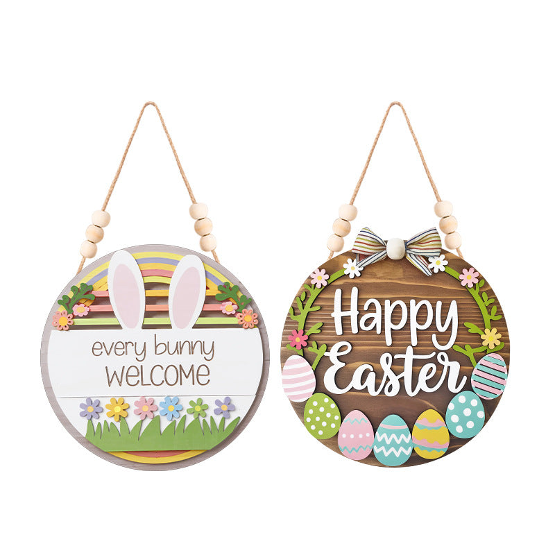 Handcrafted Easter Wooden Door Sign – Rustic Bunny & Floral "Happy Easter" Welcome Plaque
