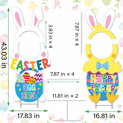 Giant Easter Bunny & Chick Yard Signs - Waterproof Outdoor Lawn Decorations for Egg Hunt