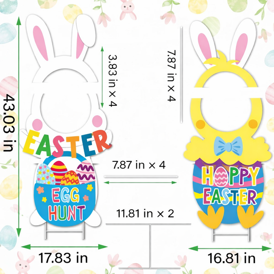 Giant Easter Bunny & Chick Yard Signs - Waterproof Outdoor Lawn Decorations for Egg Hunt