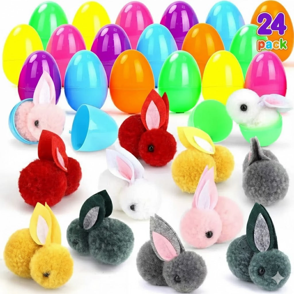 The Ultimate 24-Piece Easter Surprise Set: Hand-Painted DIY Eggs & Mini Plush Bunnies