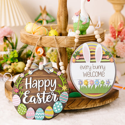 Handcrafted Easter Wooden Door Sign – Rustic Bunny & Floral "Happy Easter" Welcome Plaque