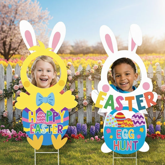 Giant Easter Bunny & Chick Yard Signs - Waterproof Outdoor Lawn Decorations for Egg Hunt