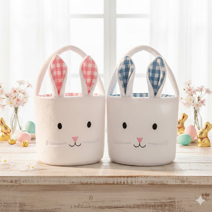 Handmade Easter Rabbit Plush Pail: Reusable Fabric Treat Bag & Spring Home Decor