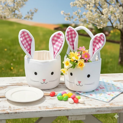 Handmade Easter Rabbit Plush Pail: Reusable Fabric Treat Bag & Spring Home Decor